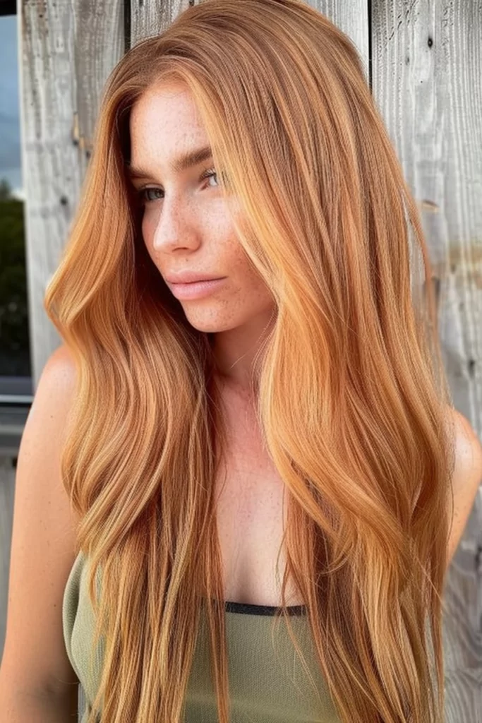 Strawberry Blonde Color on Long Straight Hair
