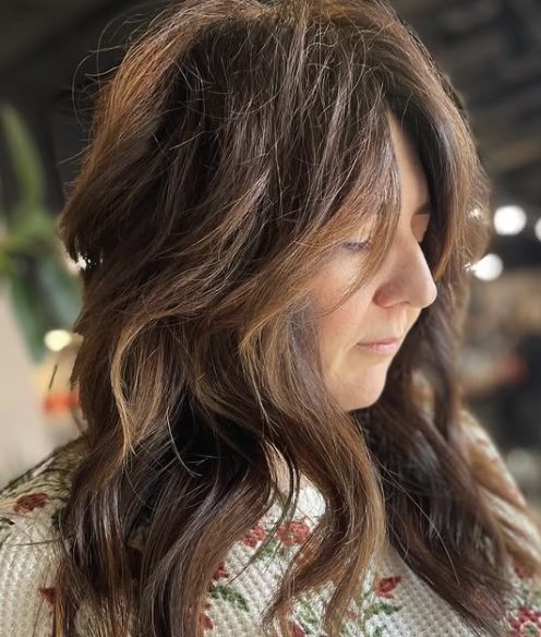 Chestnut Brown Medium Shag with Feathered Ends