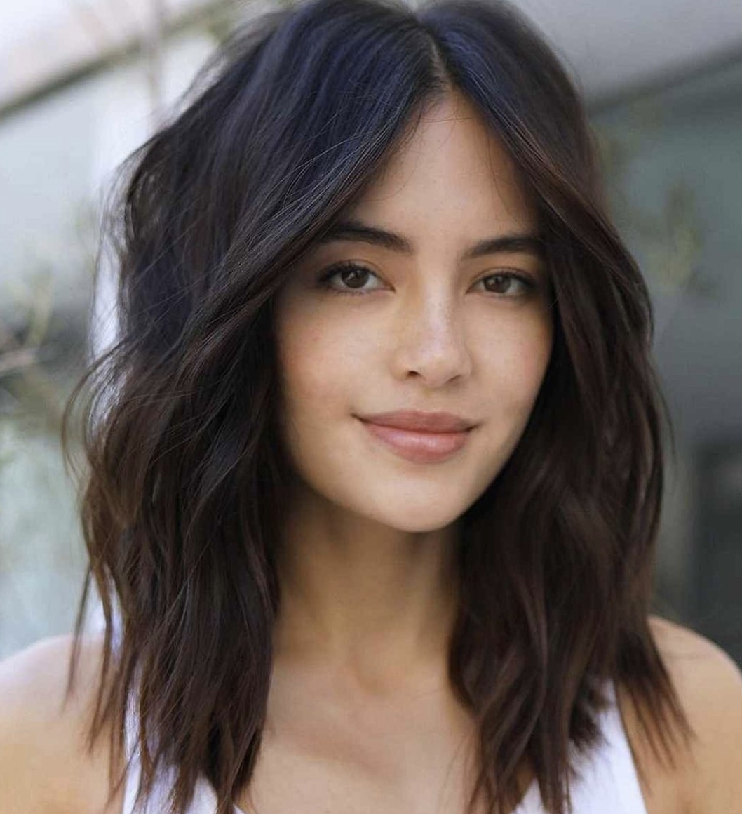 Choppy Medium Length Shag with Long Bangs