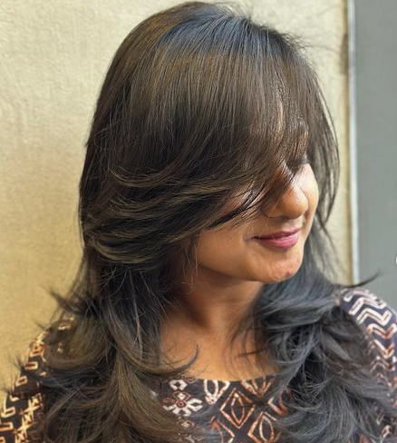 Dark Brown Layers with Side-Bangs