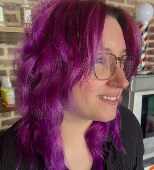 Deep Purple Shag with Glossy Waves