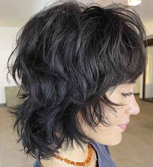 Jet Black Shag with Razor-Cut Layers