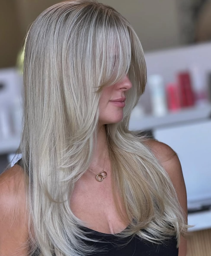 Layered Medium Hair with Face-Framing Platinum Highlights