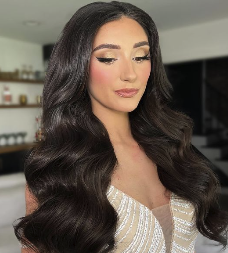 Long Dark Brown Waves with a Middle-Part