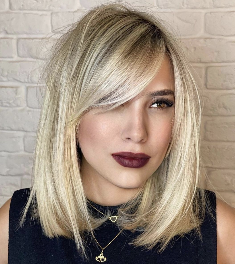 Long Layered Bob with Side Bangs