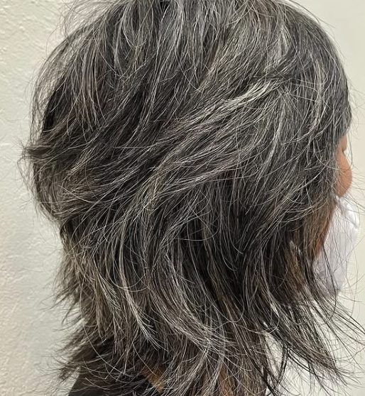 Medium-Length Salt and Pepper Shag for Mature Women