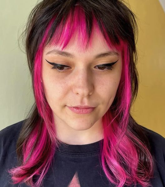 Medium-Length Shag with Neon Pink Accents