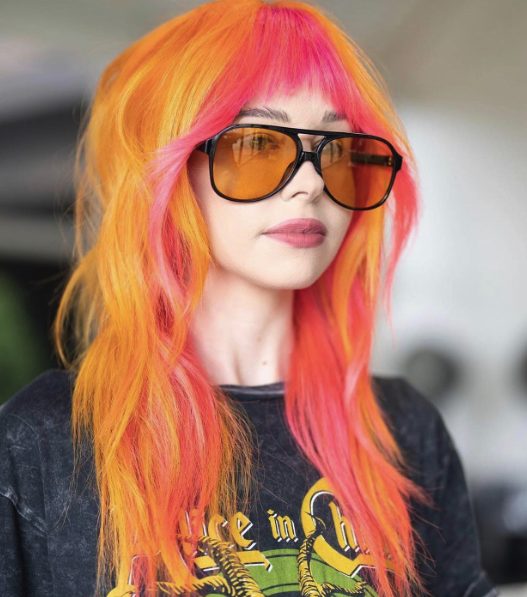 Medium-Length Shag with Sunset Orange and Yellow Highlights