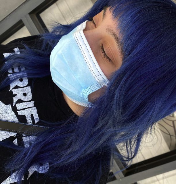 Mid-Length Shag with Bold Cobalt Streaks