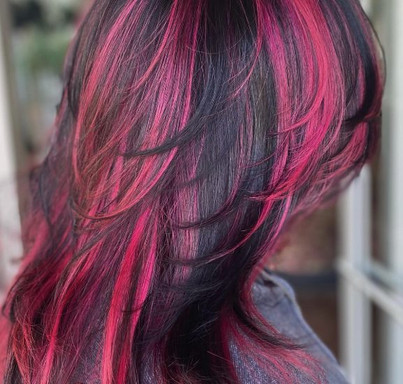 Mid-Length Shag with Subtle Pink Highlights