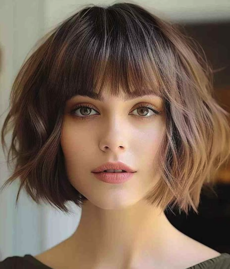 Short Choppy Brunette Bob with Highlights