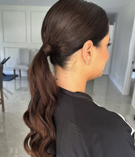 Sleek Chestnut Middle-Parted Ponytail