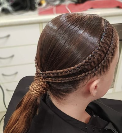 Sleek Dark Brown with Delicate Braids
