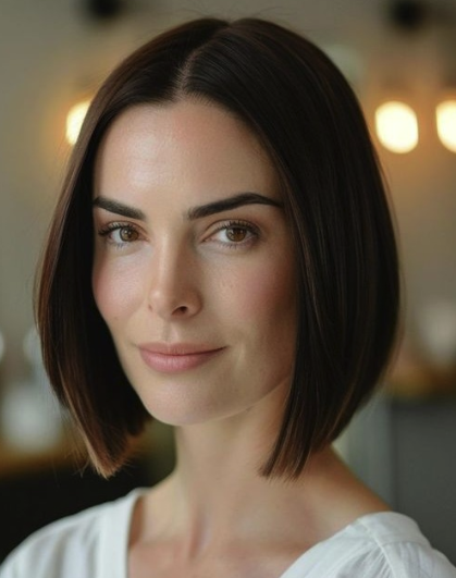 Sleek Espresso Bob with Side Swept Bob