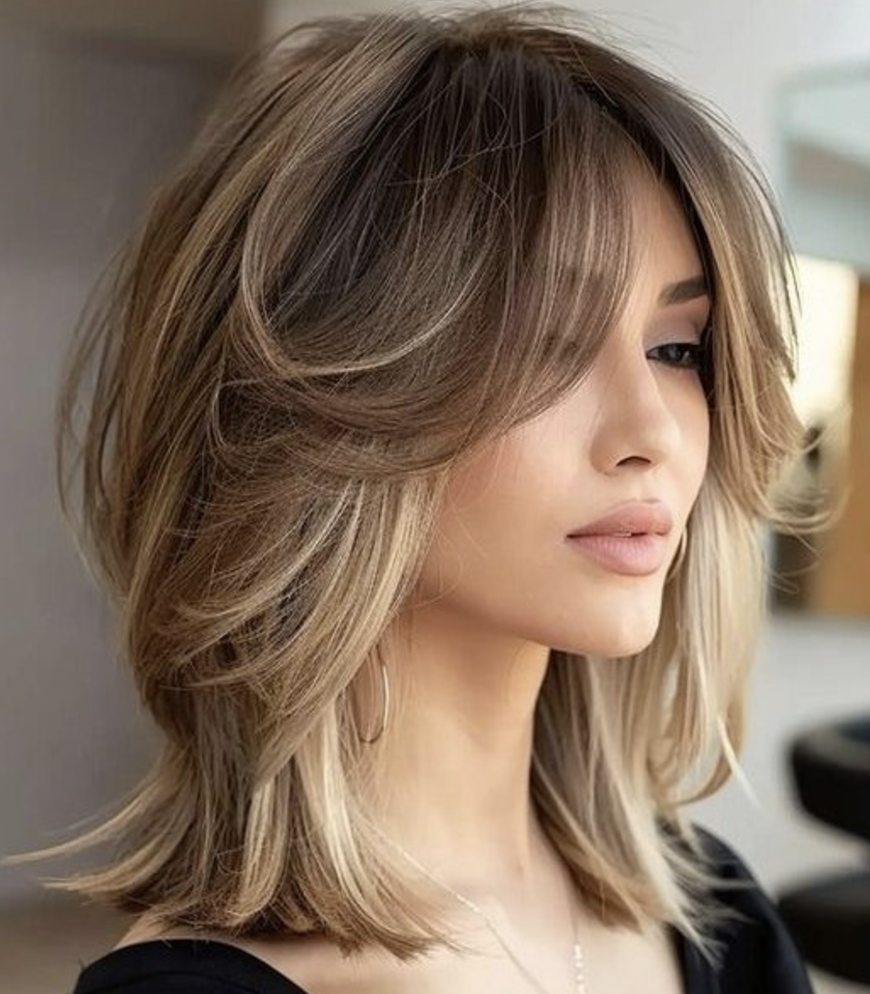 Textured Lob with Curtain Bangs
